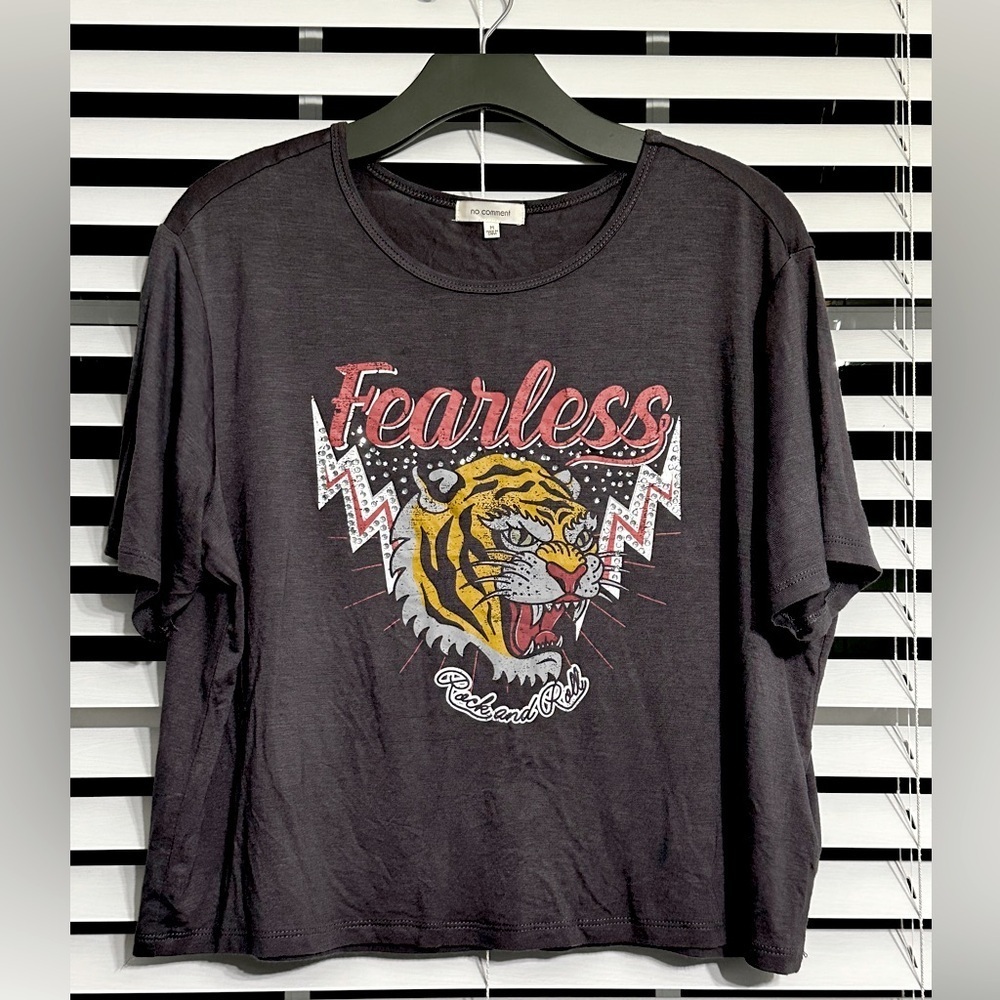 #9)  No Comment fearless Rock and Roll Crop Tee Size M